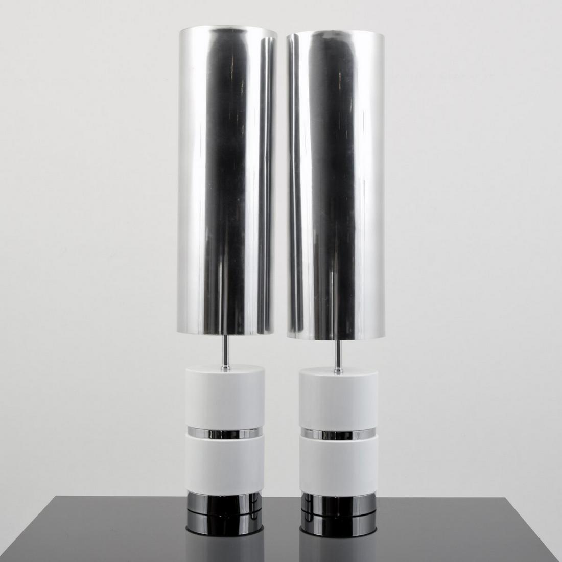 Pair of Modernist Lamps, Manner of Stilux: Artist/Designer; Manufacturer: Stilux, manner of Marking(s); notes: no marking(s) apparent Country of origin; materials: country of origin unknown; chromed metal, enameled metal, plastic Dimensions (H