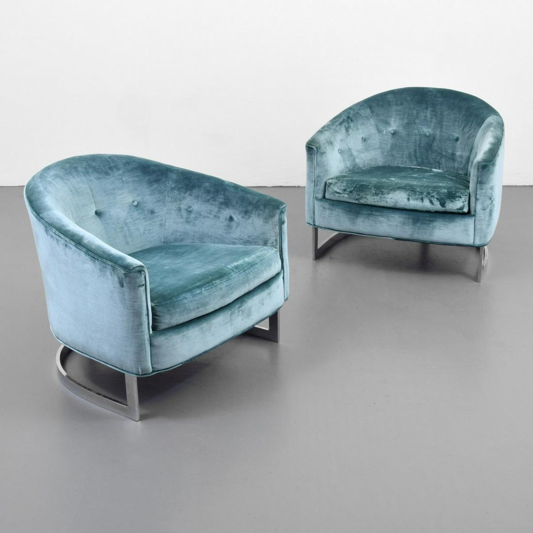 Pair of Lounge Chairs Attributed to Milo Baughman: Artist/Designer; Manufacturer: Milo Baughman, attributed; Thayer Coggin, attributed Marking(s); notes: no marking(s) apparent Country of origin; materials: USA; chromed metal, upholstery Dimensions (H