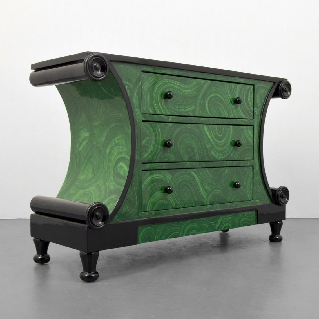 Malachite-Finish Cabinet, Manner of James Mont: Artist/Designer; Manufacturer: James Mont, manner of Marking(s); notes: no marking(s) apparent Country of origin; materials: country of origin unknown; wood Dimensions (H, W, D): 38.5"h, 56.5"w, 20.5"