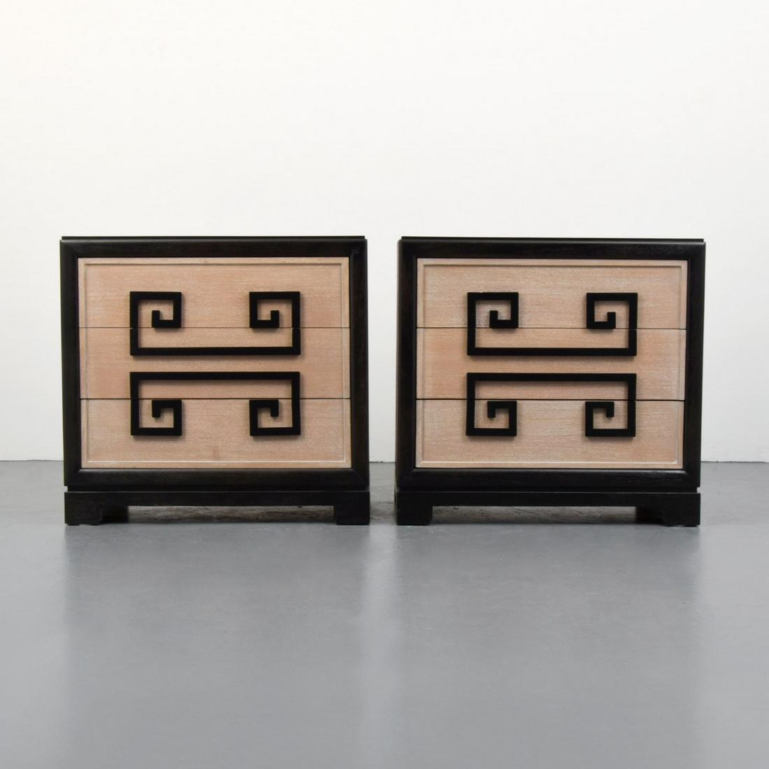 Pair of Kittinger Greek Key "Mandarin" Chests: Artist/Designer; Manufacturer: Kittinger Marking(s); notes: no marking(s) apparent Country of origin; materials: USA; wood Dimensions (H, W, D): 34.25"h, 36"w, 19.5"d Additional Information: Cabinets/