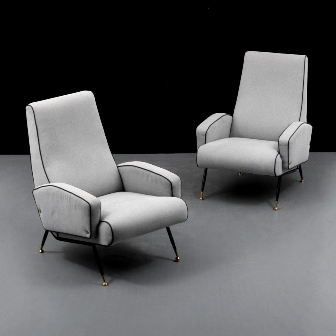 Pair of Lounge Chairs, Manner of Marco Zanuso: Artist/Designer; Manufacturer: Marco Zanuso, manner of Marking(s); notes: no marking(s) apparent Country of origin; materials: country of origin unknown; upholstery, metal, enameled metal Dimensions (