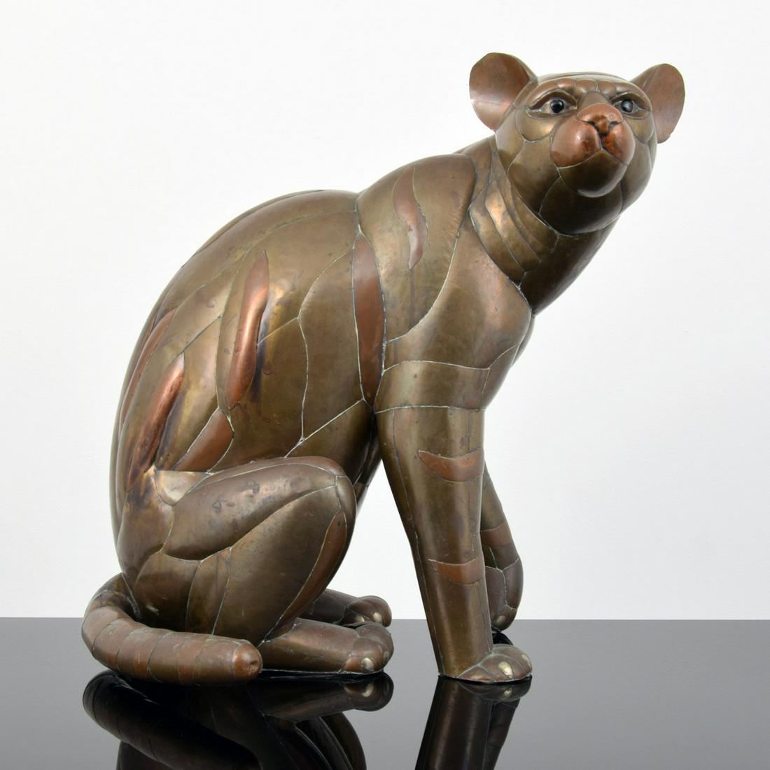 Large Sergio Bustamante Panther Sculpture: Artist/Designer; Manufacturer: Sergio Bustamante Marking(s); notes: no marking(s) apparent Country of origin; materials: Mexico; mixed metals Dimensions (H, W, D): 31.5"h, 29"w, 24"d Additional Inform