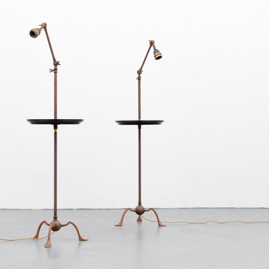 Pair of Floor Lamps, Manner of Artemide: Artist/Designer; Manufacturer: Artemide, manner of Marking(s); notes: no marking(s) apparent Country of origin; materials: country of origin unknown; metal, wood Dimensions (H, W, D): 47"h, 11.75"dia
