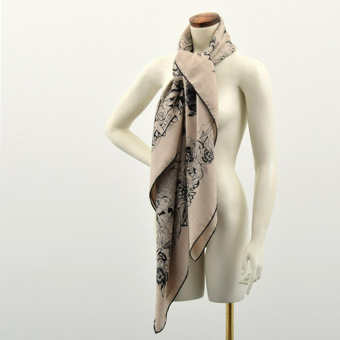 Hermes "Jungle Love Tattoo" Cashmere Shawl/Scarf: Artist/Designer; Manufacturer: Robert Dallet design; Hermes Marking(s); notes: signed in design (Hermes, artist), care tag Country of origin; materials: France; cashmere and silk Dim