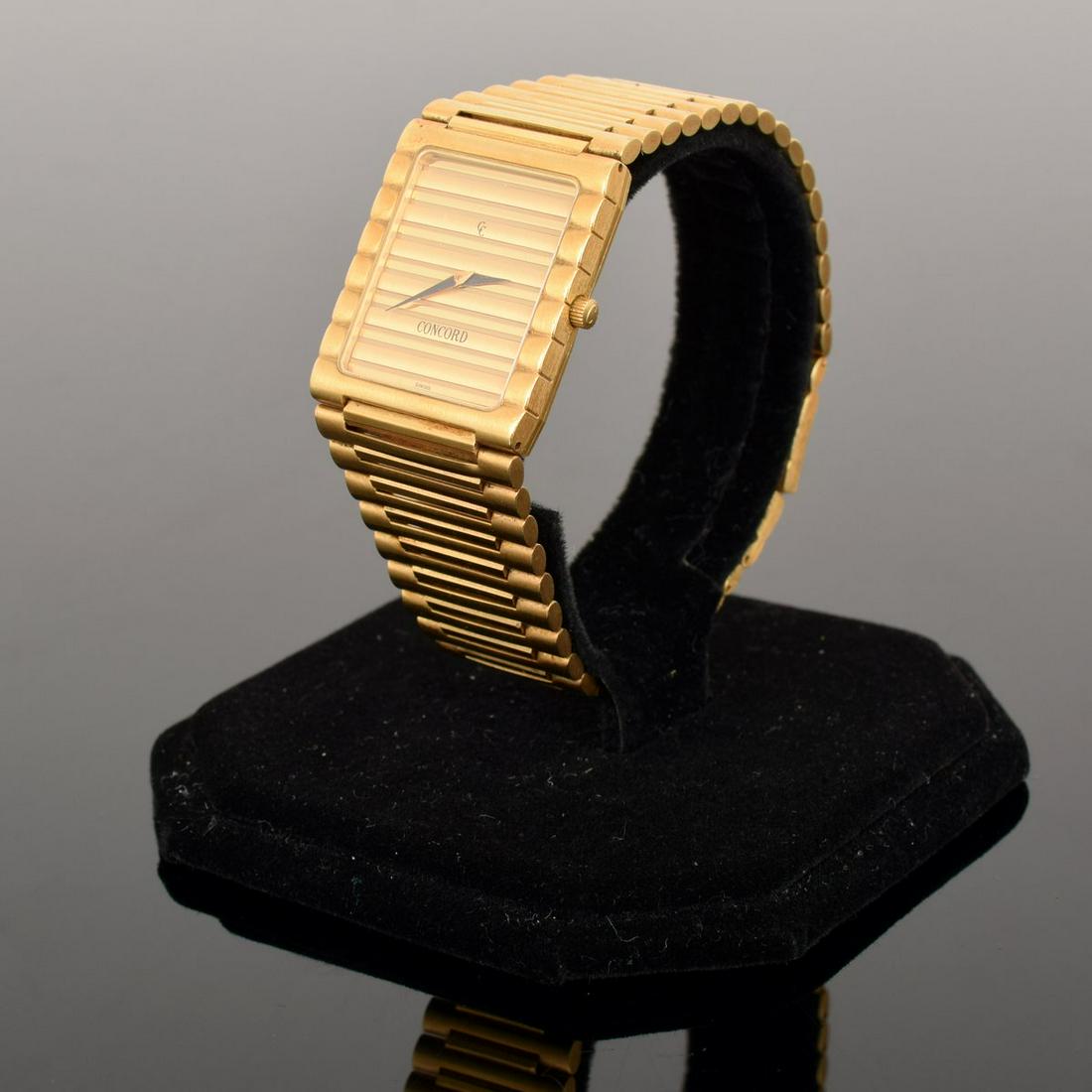 Concord "Centurion" 18K Gold Watch: Artist/Designer; Manufacturer: Concord Watch Company Marking(s); notes: Concord imprint, 750 imprints, 5081618 A7, 561041 Country of origin; materials: Switzerland; 18K gold Dimensio