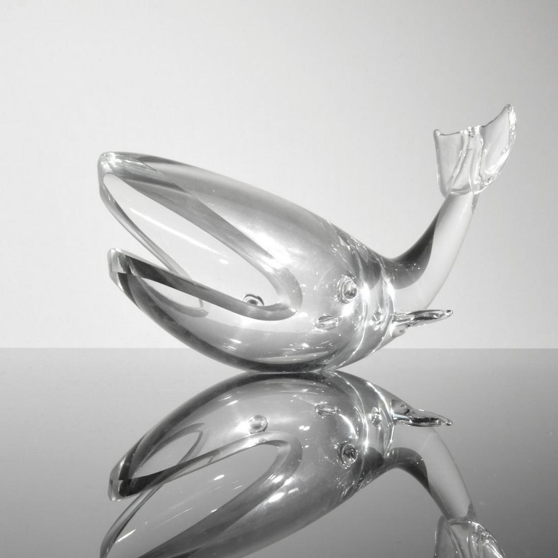 Whale Sculpture Attributed to Paul Schulze for Steuben: Artist/Designer; Manufacturer: Paul Schulze, attributed; Steuben, attributed Marking(s); notes: no marking(s) apparent Country of origin; materials: USA; crystal Dimensions (H, W, D)
