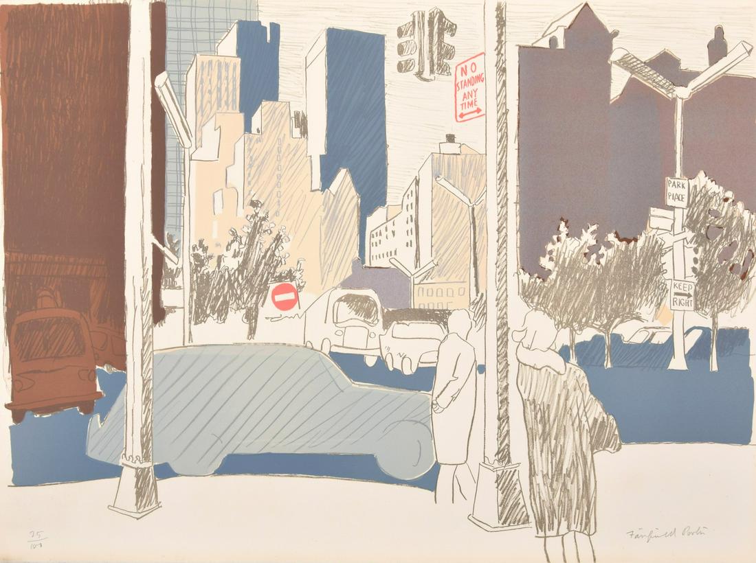 Fairfield Porter "Street Scene" Lithograph, Signed Ed.: Artist/Designer; Manufacturer: Fairfield Porter (1907-1975) Marking(s); notes: signed; ed. 25/100; 1969 Country of origin; materials: American; lithograph on Arches paper Dimensions
