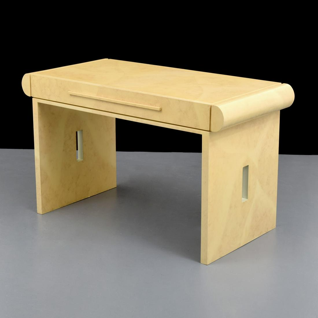 Tommi Parzinger Desk: Artist/Designer; Manufacturer: Tommi Parzinger; Parzinger Originals Marking(s); notes: no marking(s) apparent Country of origin; materials: USA; faux finish on wood Dimensions (H, W,