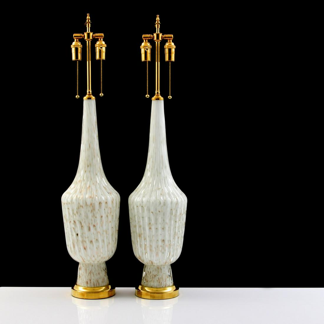 Pair of Large Murano Lamps, Manner of Barovier & Toso: Artist/Designer; Manufacturer: Barovier & Toso, manner of Marking(s); notes: no marking(s) apparent Country of origin; materials: Italy; glass, brass Dimensions (H, W, D):