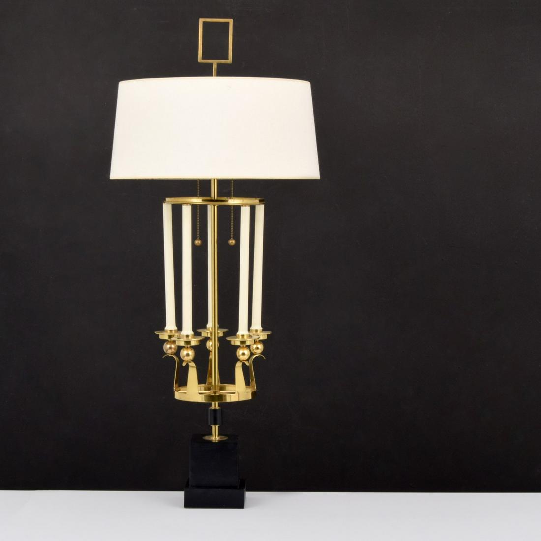 Large Marbro Lamp, Manner of Tommi Parzinger: Artist/Designer; Manufacturer: Tommi Parzinger, manner of; Marbro Lamp Co. Marking(s); notes: Marbro Lamp Co. label Country of origin; materials: USA; brass, wood Dimensions (H, W, D