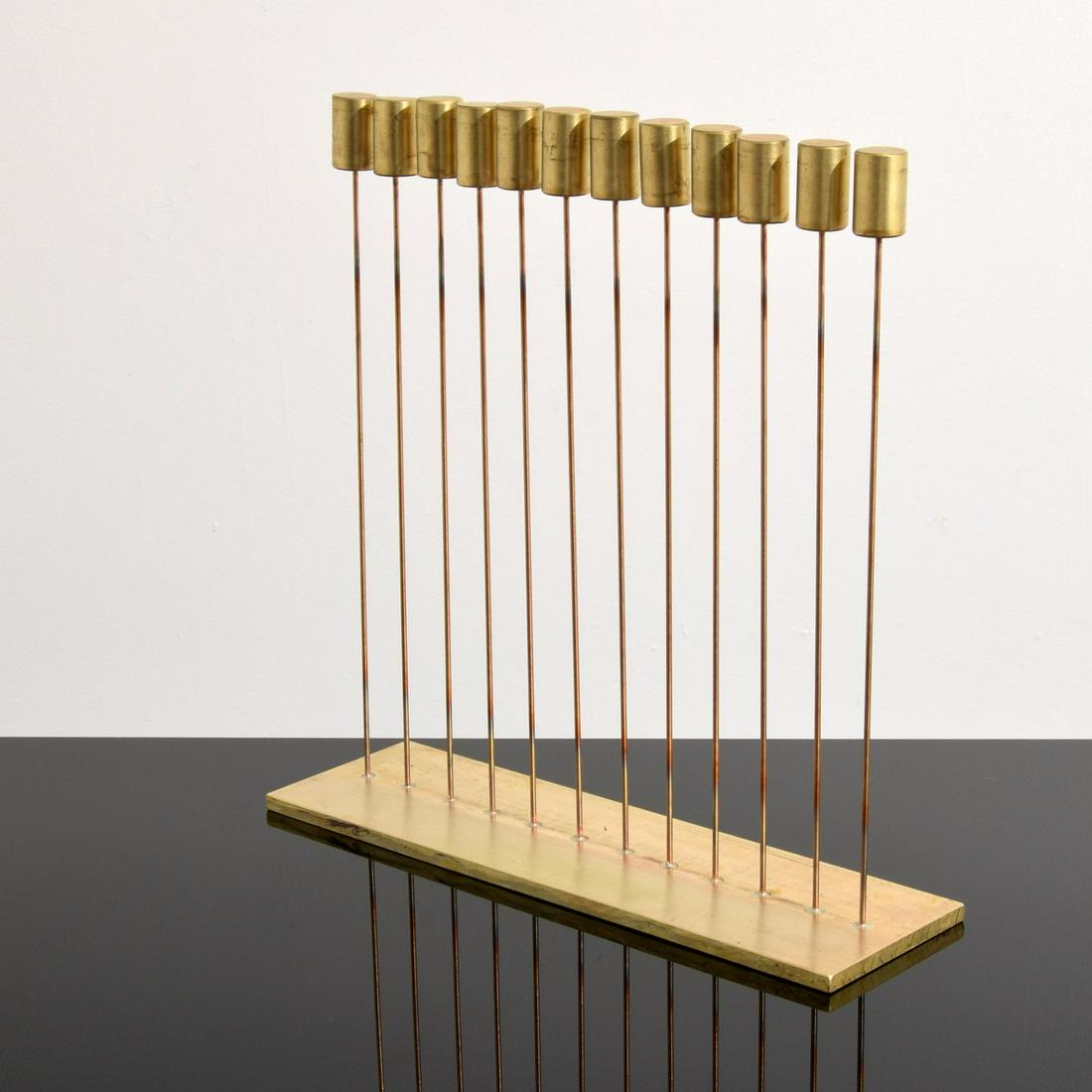 Val Bertoia Sounding Sculpture: Artist/Designer; Manufacturer: Val Bertoia (b. 1949) Marking(s); notes: B-2399 imprint; 2020 Country of origin; materials: American; beryllium copper, brass Dimensions (H, W, D):