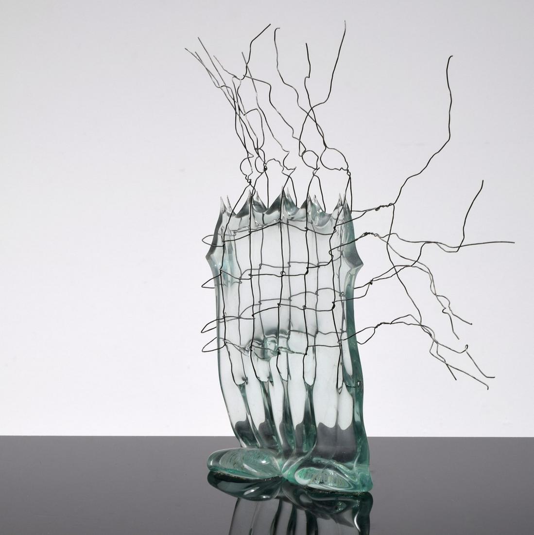 Mary Shaffer Slumped Glass Sculpture: Artist/Designer; Manufacturer: Mary Shaffer (b. 1947) Marking(s); notes: no marking(s) apparent; 1982 Country of origin; materials: American; glass, metal Dimensions (H, W, D):