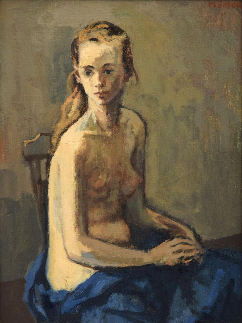 Moses Soyer Figural Painting, Female Nude: Artist/Designer; Manufacturer: Moses Soyer (1899-1974) Marking(s); notes: signed Country of origin; materials: American; oil on canvas Dimensions (H, W, D): 15.75"h, 11.75"w