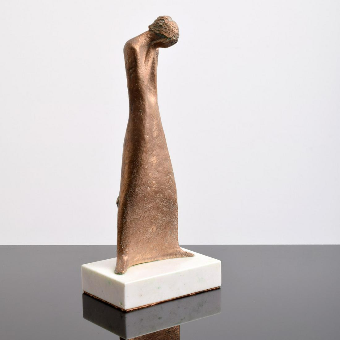 David Unger Bronze Figural Sculpture: Artist/Designer; Manufacturer: David Unger (b. 1941) Marking(s); notes: signed Country of origin; materials: American; bronze, marble base Dimensions (H, W, D): 14"h, 6"w, 4