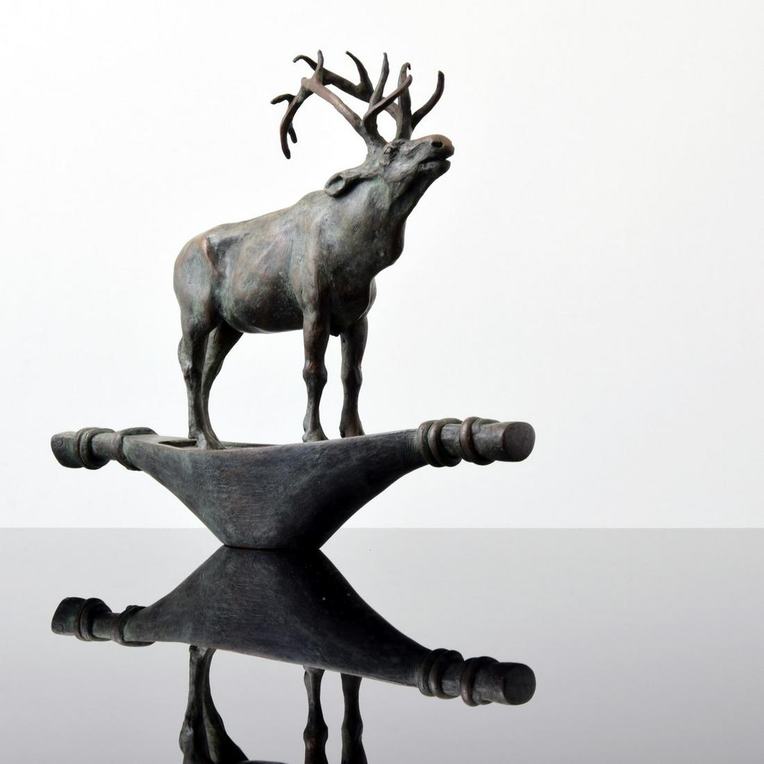 Ann McCoy Bronze Reindeer Sculpture: Artist/Designer; Manufacturer: Ann McCoy (b. 1946) Marking(s); notes: signed, marking(s); 1984 Country of origin; materials: American; bronze Dimensions (H, W, D): 9.75"h, 1