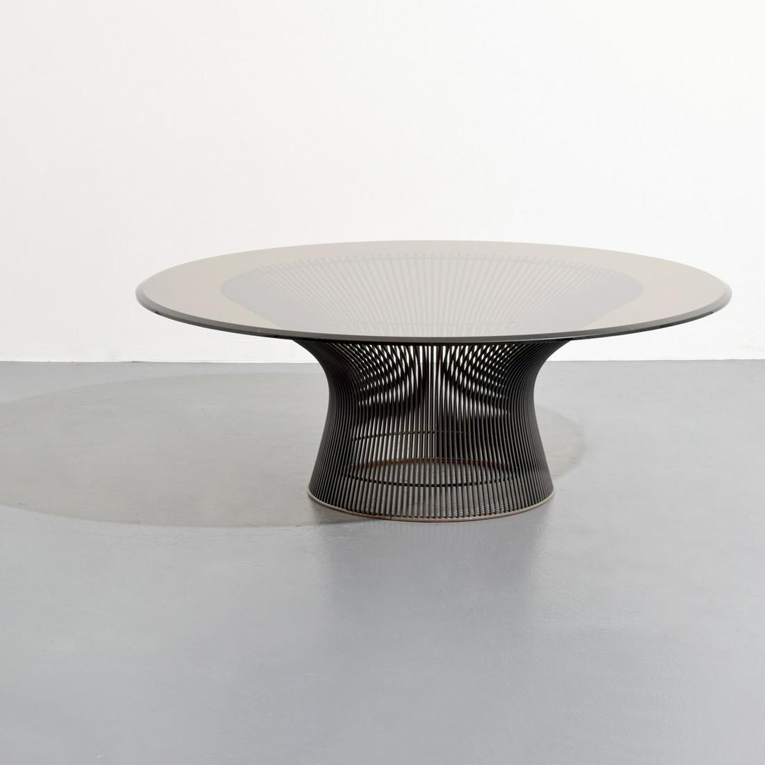 Warren Platner Bronze Finish Coffee Table: Artist/Designer; Manufacturer: Warren Platner; Knoll Marking(s); notes: no marking(s) apparent Country of origin; materials: USA; metal, glass Dimensions (H, W, D): 15"h, 42