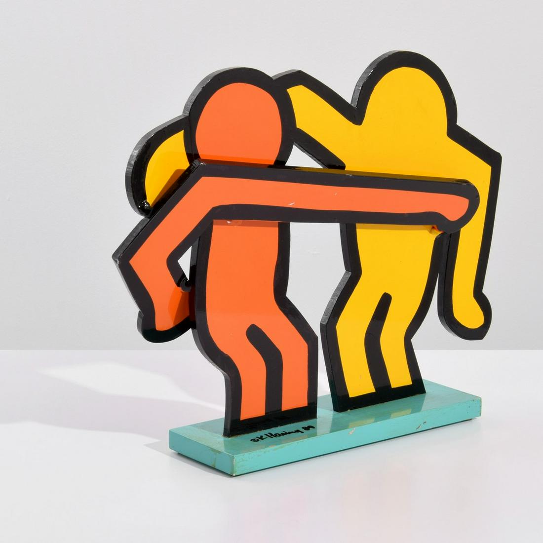 Keith Haring (after) "Best Buddies" Logo Sculpture: Artist/Designer; Manufacturer: Keith Haring (1958-1990) Marking(s); notes: signed, Best Buddies plaque; 1989 Country of origin; materials: American; enameled steel Dimensions (H, W,