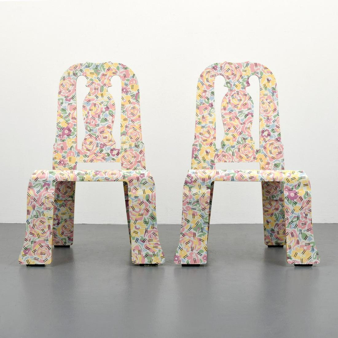 2 Robert Venturi "Queen Anne" Chairs: Artist/Designer; Manufacturer: Robert Venturi, Denise Scott Brown; Knoll International Marking(s); notes: no marking(s) apparent Country of origin; materials: USA; laminate over plywood