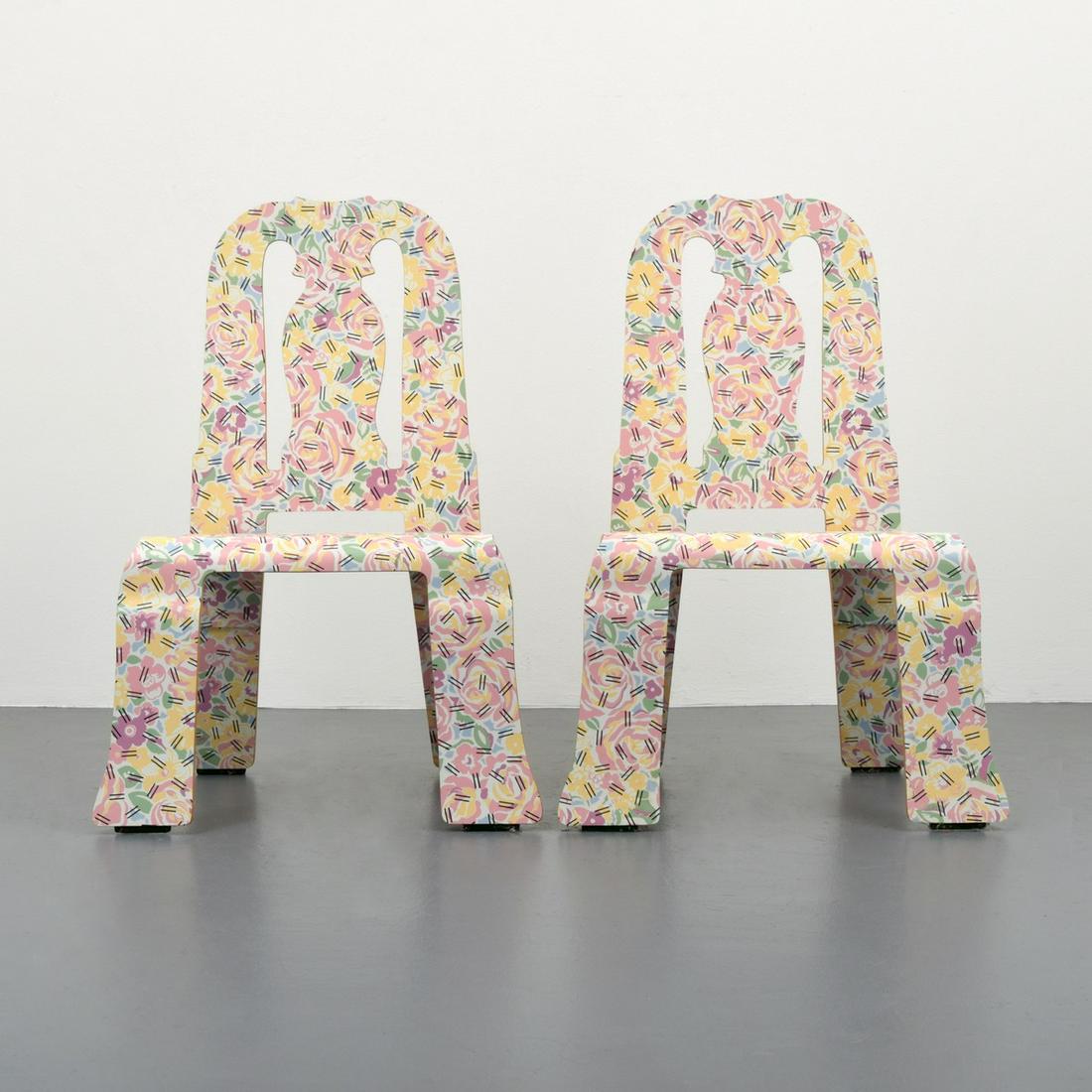 2 Robert Venturi "Queen Anne" Chairs: Artist/Designer; Manufacturer: Robert Venturi, Denise Scott Brown; Knoll International Marking(s); notes: no marking(s) apparent Country of origin; materials: USA; laminate over plywood