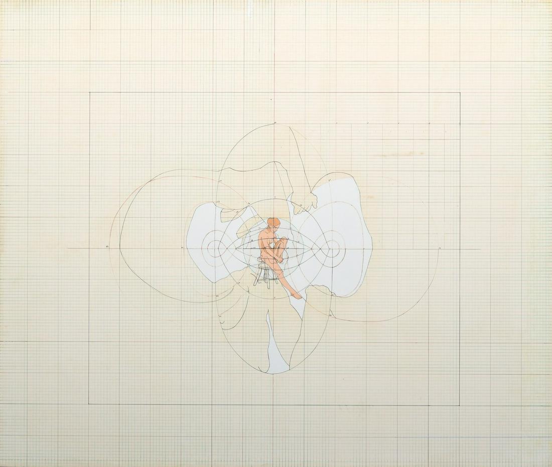 Large Enrique Castro-Cid Mixed Media Painting, 72"W: Artist/Designer; Manufacturer: Enrique Castro-Cid (1937-1992) Marking(s); notes: signed; 1977 Country of origin; materials: Chilean; acrylic, pen, pencil on paper, canvas Dimensions