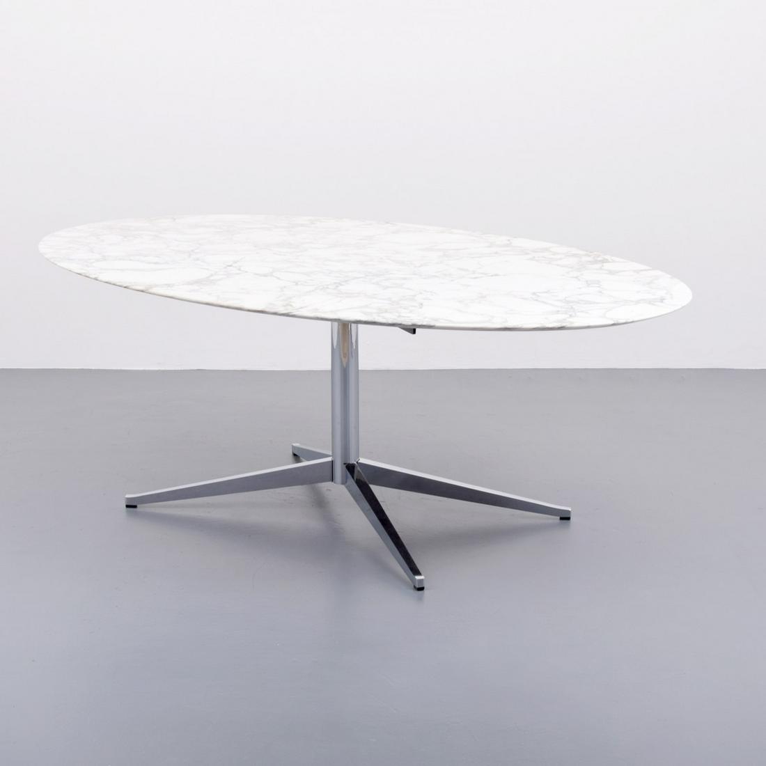 Florence Knoll Marble Top Dining Table/Desk: Artist/Designer; Manufacturer: Florence Knoll; Knoll International Marking(s); notes: Knoll International label Country of origin; materials: USA; chromed metal, marble, wood Dimensi