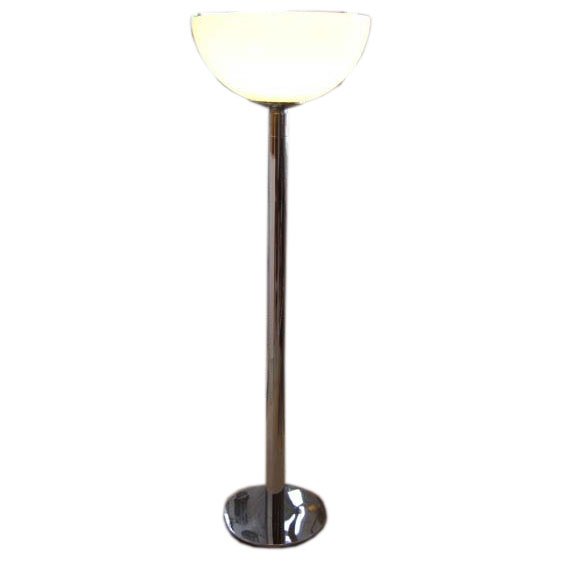 George Kovacs Lamp, Style of: Designer & Manufacturer: Style of George Kovacs Country of Origin & Materials: chrome/glass Additional Information & Circa: Floor lamp with chrome base and glass shade; circa 1970 Dimensions: 63"h
