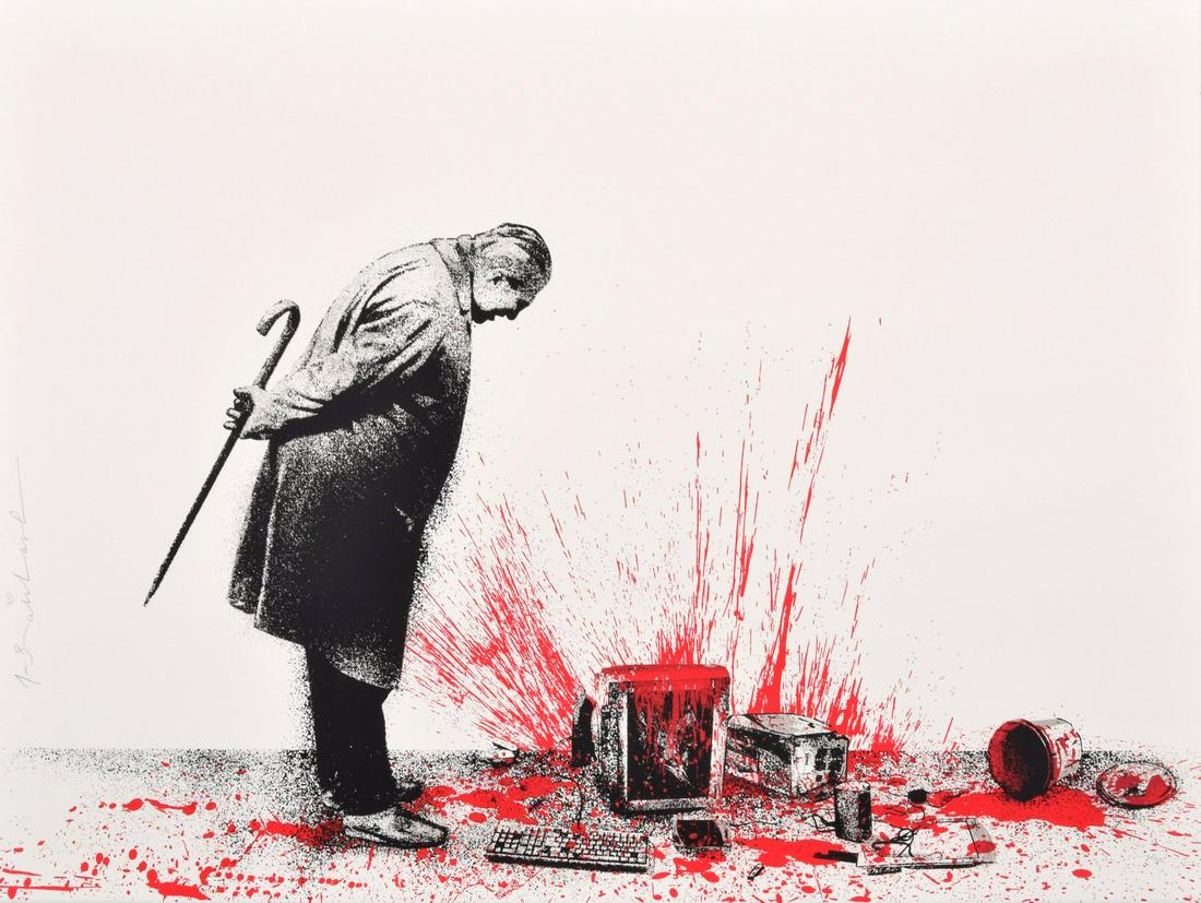 Mr. Brainwash "Glitch - Red" Screenprint, Signed Ed.: Artist/Designer; Manufacturer: Mr. Brainwash aka Thierry Guetta (b. 1966) Marking(s); notes: signed, thumb print; 2018 Country of origin; materials: French; screenprint on paper Dimensions (H, W, D): 