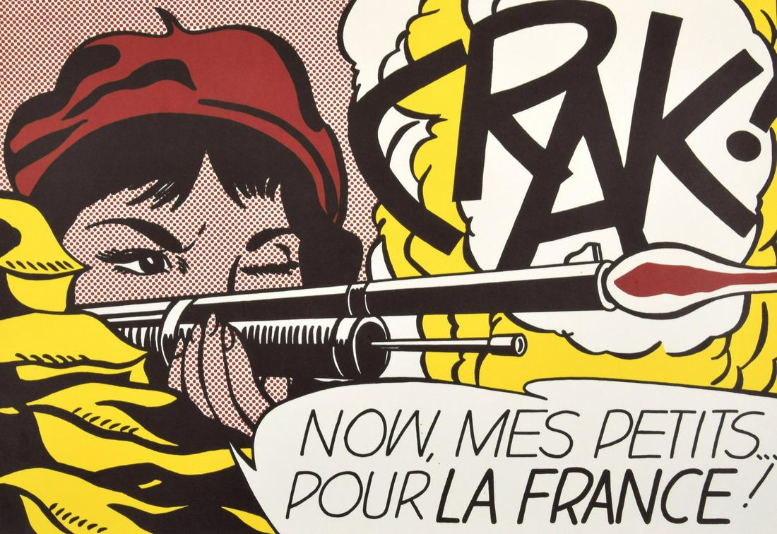Roy Lichtenstein "Crak!" Poster: Artist/Designer; Manufacturer: Roy Lichtenstein (1923-1997) Marking(s); notes: marking(s) Country of origin; materials: American; offset lithograph poster on heavy paper Dimensions (H, W, D): 19.75"h,