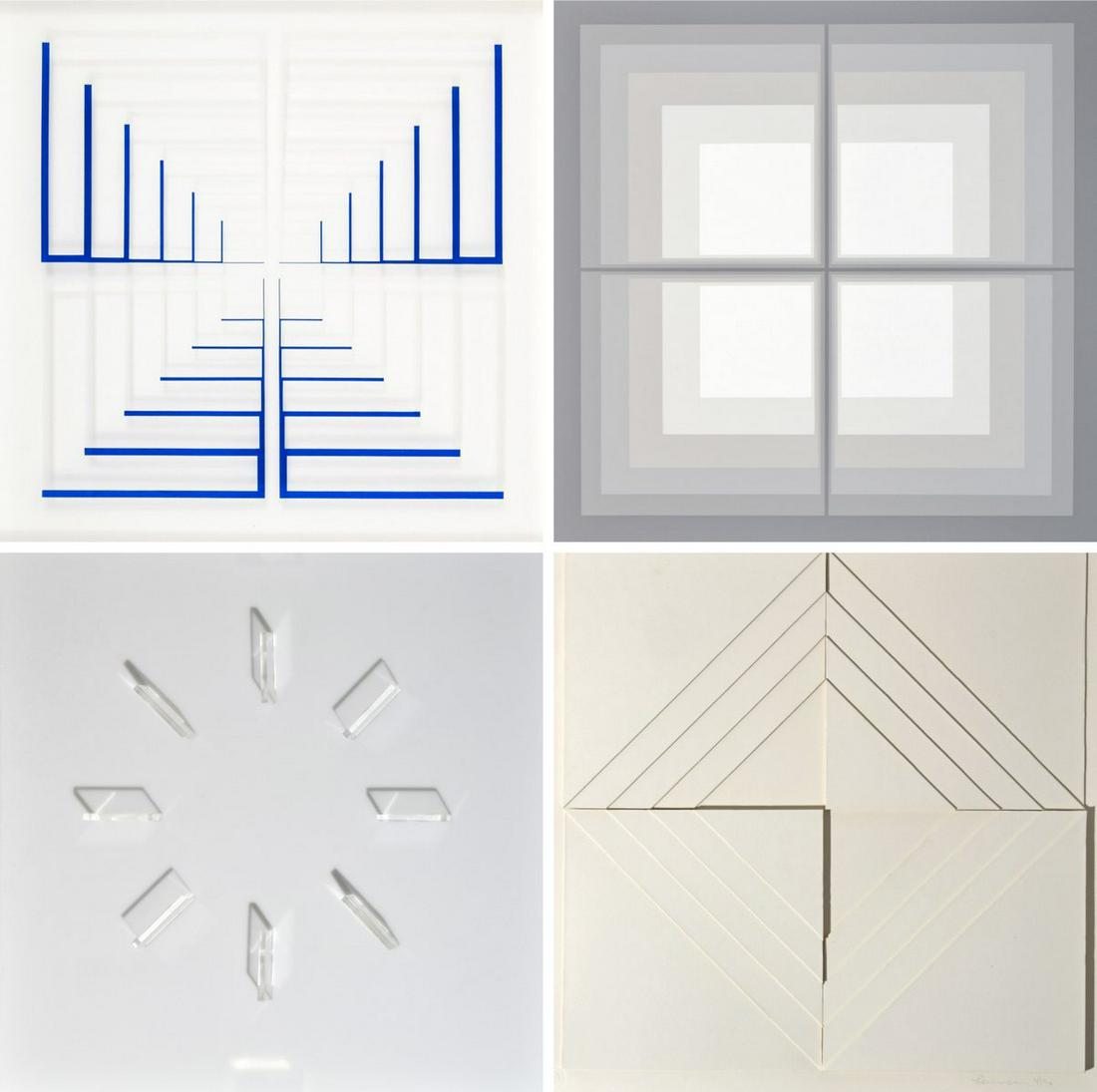 4 Mon Levinson Geometric Mixed Media Editions: Artist/Designer; Manufacturer: Mon Levinson (1926-2014) Marking(s); notes: signed; ed. 4/90; 1969 (two marked) Country of origin; materials: American; see Additional Information/Description Dimensions