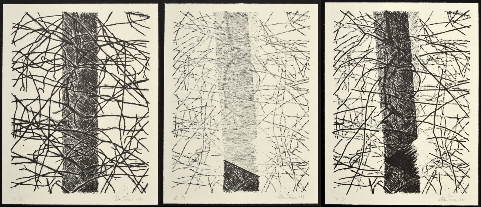 3 Alan Turner Lithographs, Signed Editions: Artist/Designer; Manufacturer: Alan Turner (1943-2020) Marking(s); notes: signed; AP 1/5 for the edition of 40; 1981 (all) Country of origin; materials: American; lithograph on Rives lightweight paper
