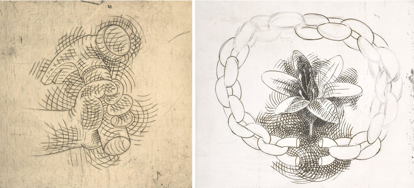 2 Tom Otterness Engravings, Signed Edition: Artist/Designer; Manufacturer: Tom Otterness (b. 1952) Marking(s); notes: signed; ed. 1/10 and ed. 8/10; 1993 Country of origin; materials: American; engraving and drypoint on Rives BFK paper Dimensio