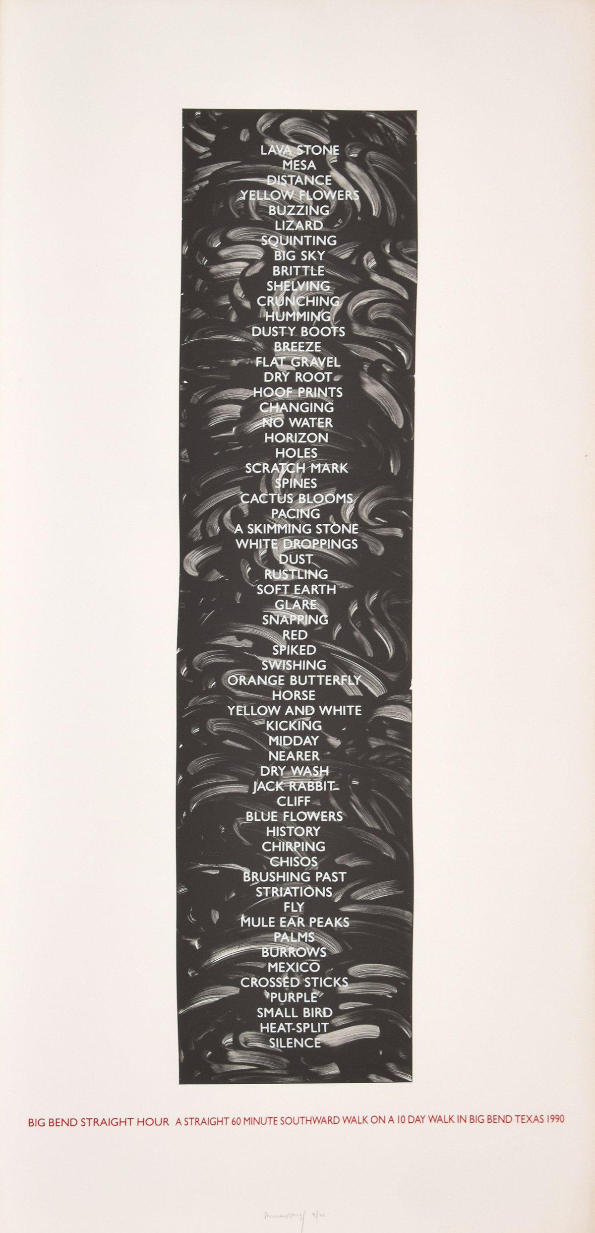 Large Richard Long Print, Signed Edition: Artist/Designer; Manufacturer: Richard Long (b. 1945) Marking(s); notes: signed; ed. 9/60; 1990 Country of origin; materials: British; lithograph and color screenprint on Arches 350 gm Dimensions (H,