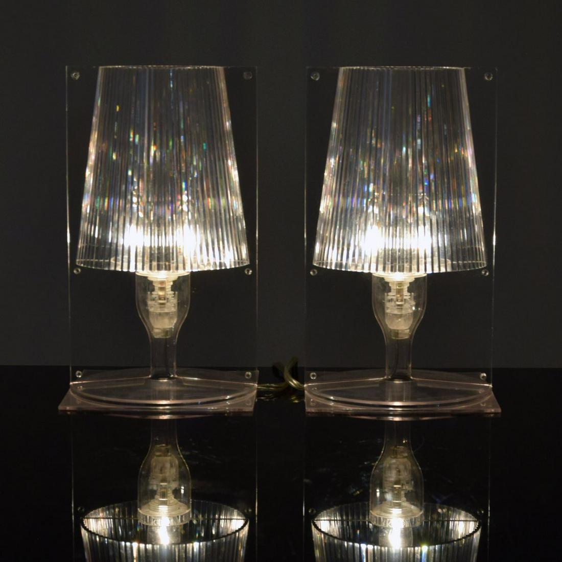 Pair of Ferruccio Laviani "Take" Lamps, Paige Rense: Artist/Designer; Manufacturer: Ferruccio Laviani; Kartell Marking(s); notes: no marking(s) apparent Country of origin; materials: USA; acrylic Dimensions (H, W, D): 12"h, 7"w, 6.5"d (base) Additional
