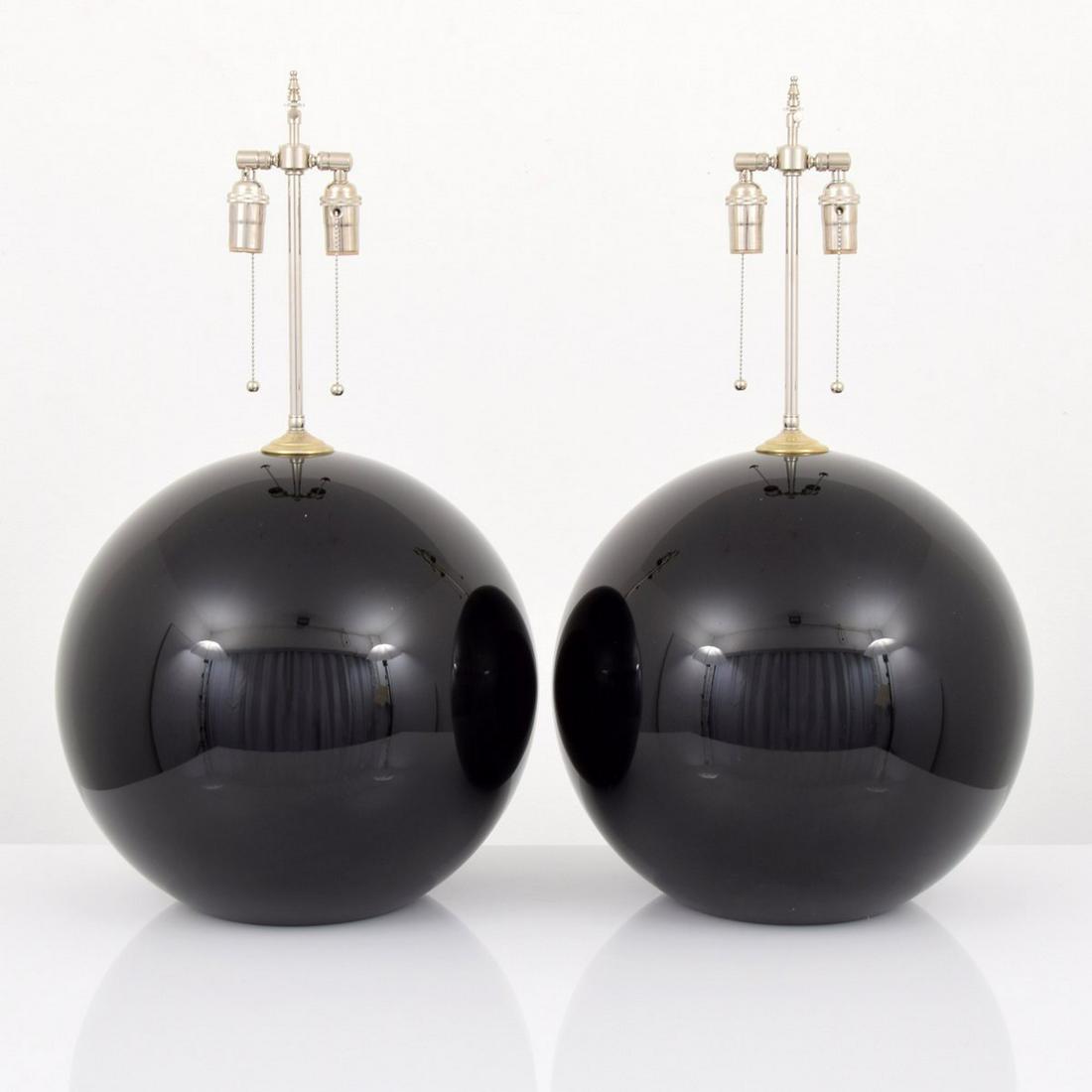 Pair of Monumental Lamps, Manner of Karl Springer: Artist/Designer; Manufacturer: Karl Springer, manner of Marking(s); notes: no marking(s) apparent Country of origin; materials: country of origin unknown; glass, metal Dimensions (H, W, D): 31"h, 16"d