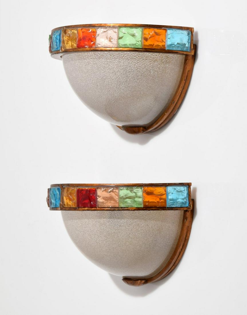Pair of Sconces, Manner of Poliarte: Artist/Designer; Manufacturer: Poliarte, manner of Marking(s); notes: no marking(s) apparent Country of origin; materials: country of origin unknown; metal, glass Dimensions (H, W, D): 6.25"h, 11.25"w