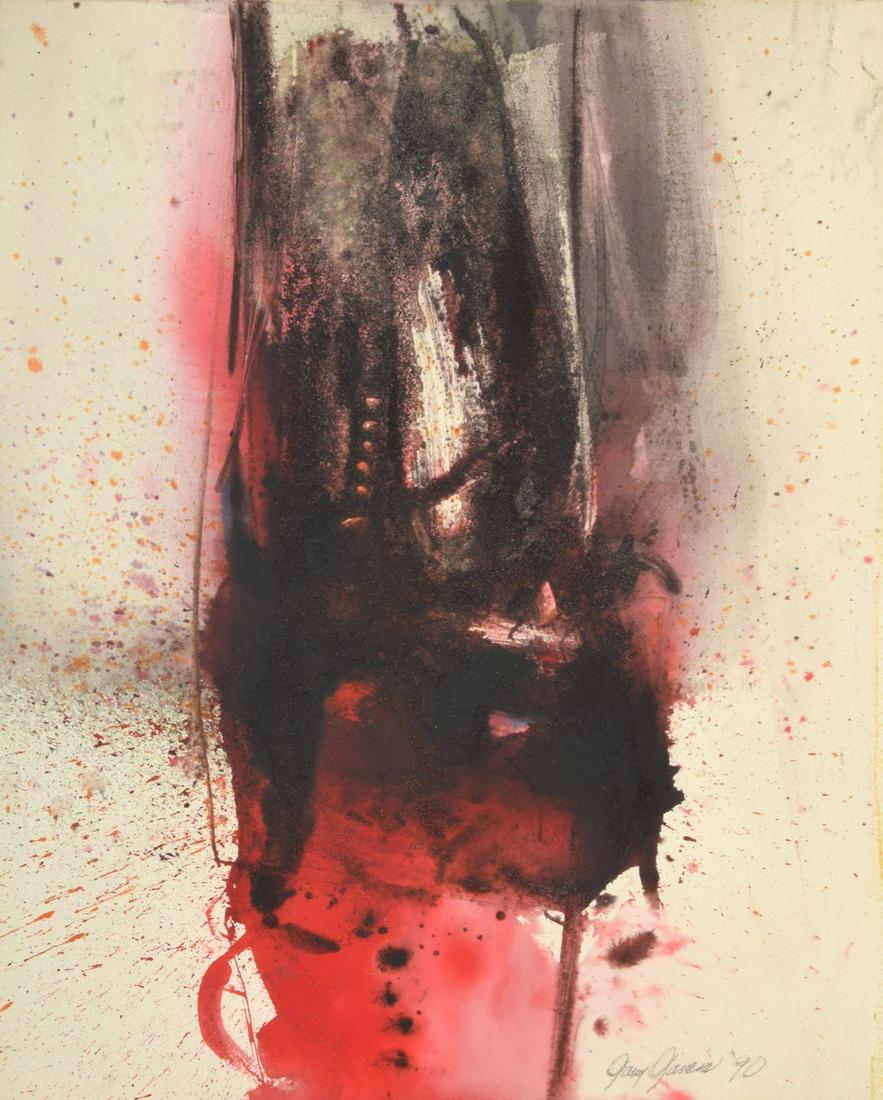 Enrique Gay Garcia Abstract Painting: Artist/Designer; Manufacturer: Enrique Gay Garcia (1928-2016) Marking(s); notes: signed; 1990 Country of origin; materials: Cuban; mixed media on paper Dimensions (H, W, D): 30.5"h, 24.5"w; 39"h, 32.7