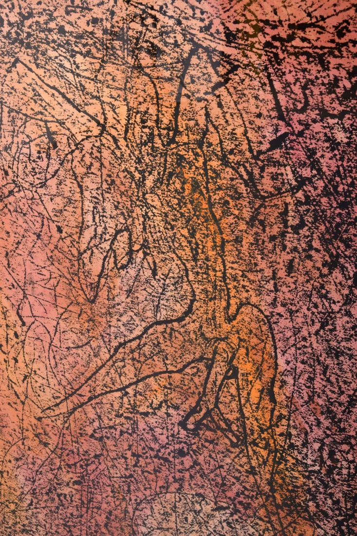 Large Joseph Nechvatal Acrylic & Silkscreen Work: Artist/Designer; Manufacturer: Joseph Nechvatal (b. 1951) Marking(s); notes: no marking(s) apparent; 1985 Country of origin; materials: American; acrylic and screenprint on paper Dimensions (H, W, D):