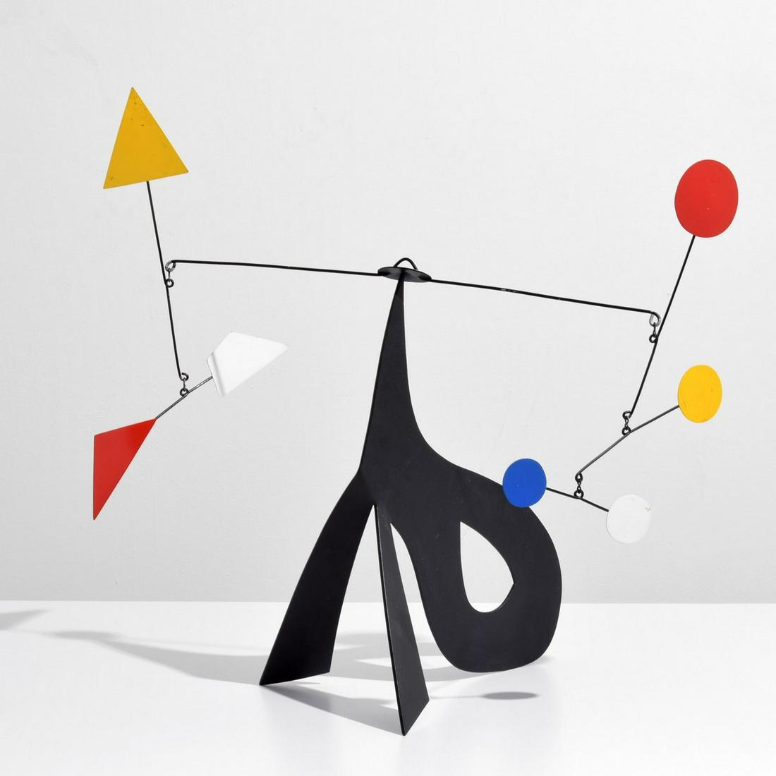 Joseph Meerbott Kinetic Sculpture: Artist/Designer; Manufacturer: Joseph Meerbott (20th Century) Marking(s); notes: no marking(s) apparent Country of origin; materials: American; enameled metal Dimensions (H, W, D): overall: 28"h, 33"w