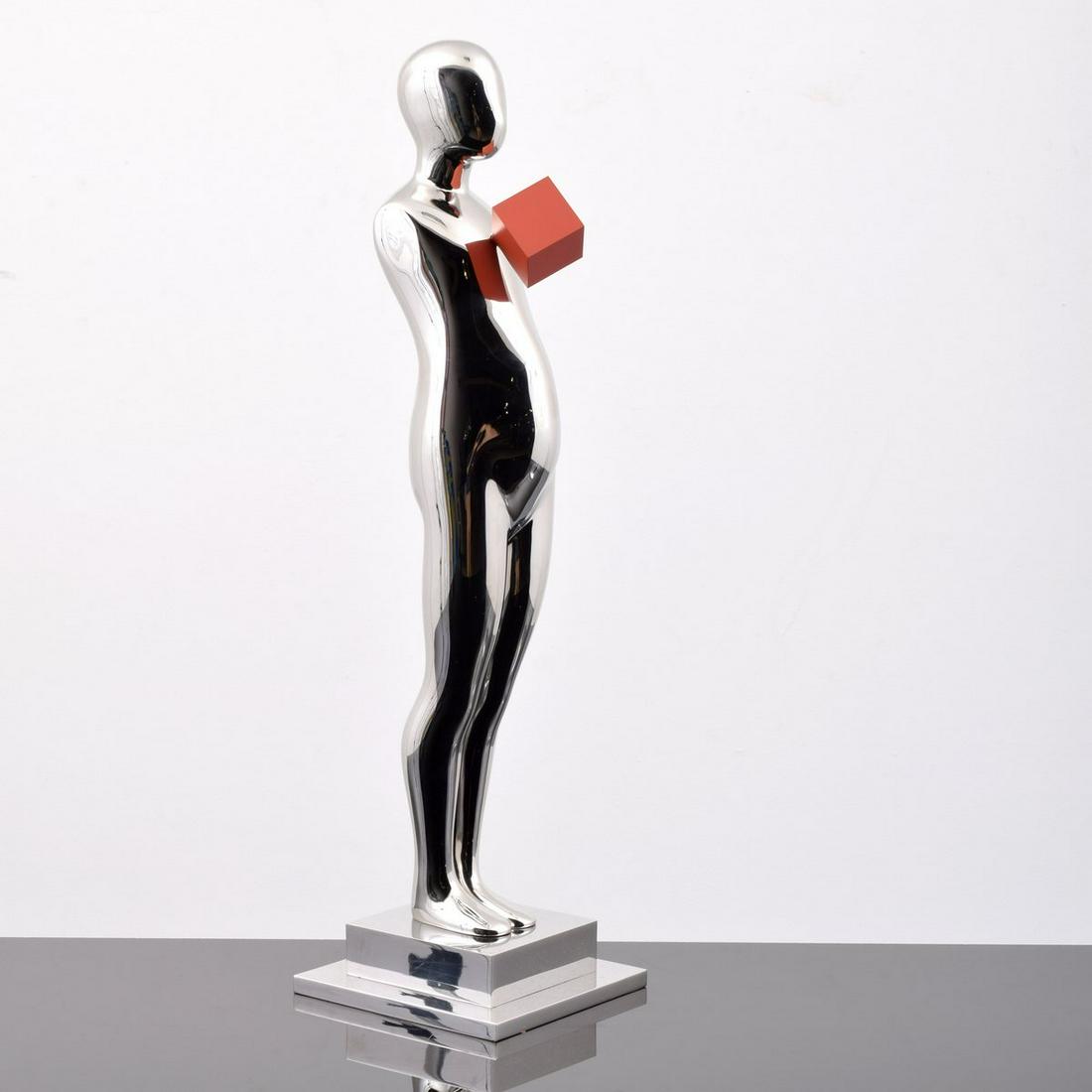 Ernest Trova "Standing Man" Sculpture: Artist/Designer; Manufacturer: Ernest Trova (1927-2010) Marking(s); notes: signed, marking(s); 1-6; 1995 Country of origin; materials: American; polished stainless steel, enameled metal Dimensions (H,