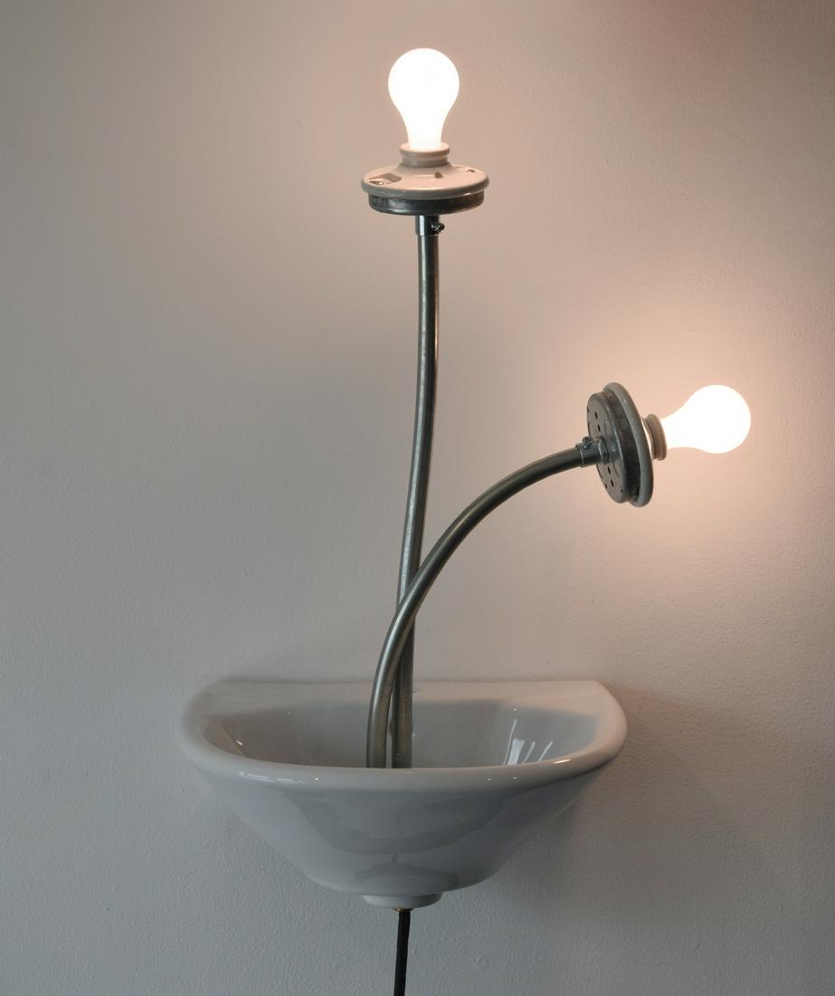 Matthew McCaslin Illuminated Sculpture Installation: Artist/Designer; Manufacturer: Matthew McCaslin (b. 1957) Marking(s); notes: no marking(s) apparent; ed. 2/5; 2011 (per certificate) Country of origin; materials: American; porcelain sink, porcelain l