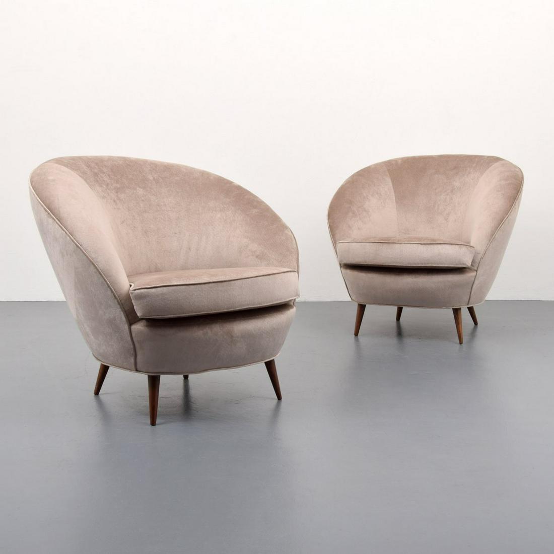Pair of Lounge Chairs, Manner of Ico Parisi: Artist/Designer; Manufacturer: Ico Parisi, manner of Marking(s); notes: no marking(s) apparent Country of origin; materials: country of origin unknown; wood, upholstery Dimensions (H, W, D): 32"h, 34"