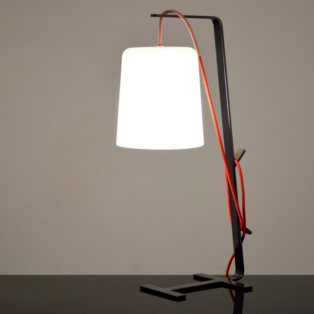 Edouard Larmaraud for Ligne Roset "Ariane" Lamp: Artist/Designer; Manufacturer: Edouard Larmaraud; Ligne Roset Marking(s); notes: Ligne Roset label Country of origin; materials: France; titanium-lacquered steel, resin, cording Dimensions (H, W, D):