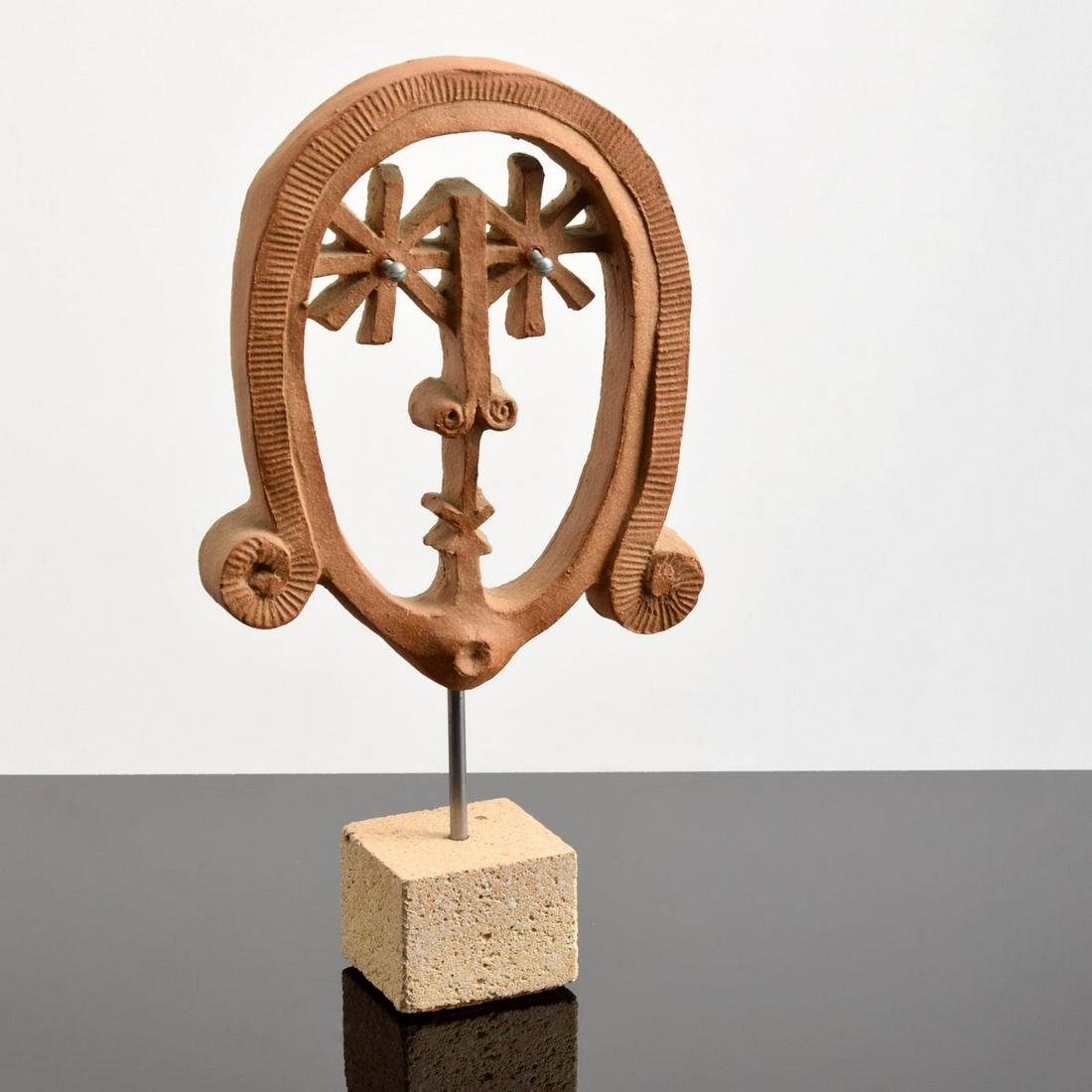 David Gil Face Sculpture: Artist/Designer; Manufacturer: David Gil (1922-2002); Bennington Potters Marking(s); notes: impressed signature (DG/Bennington Potters), marking(s) Country of origin; materials: American; metal, clay,