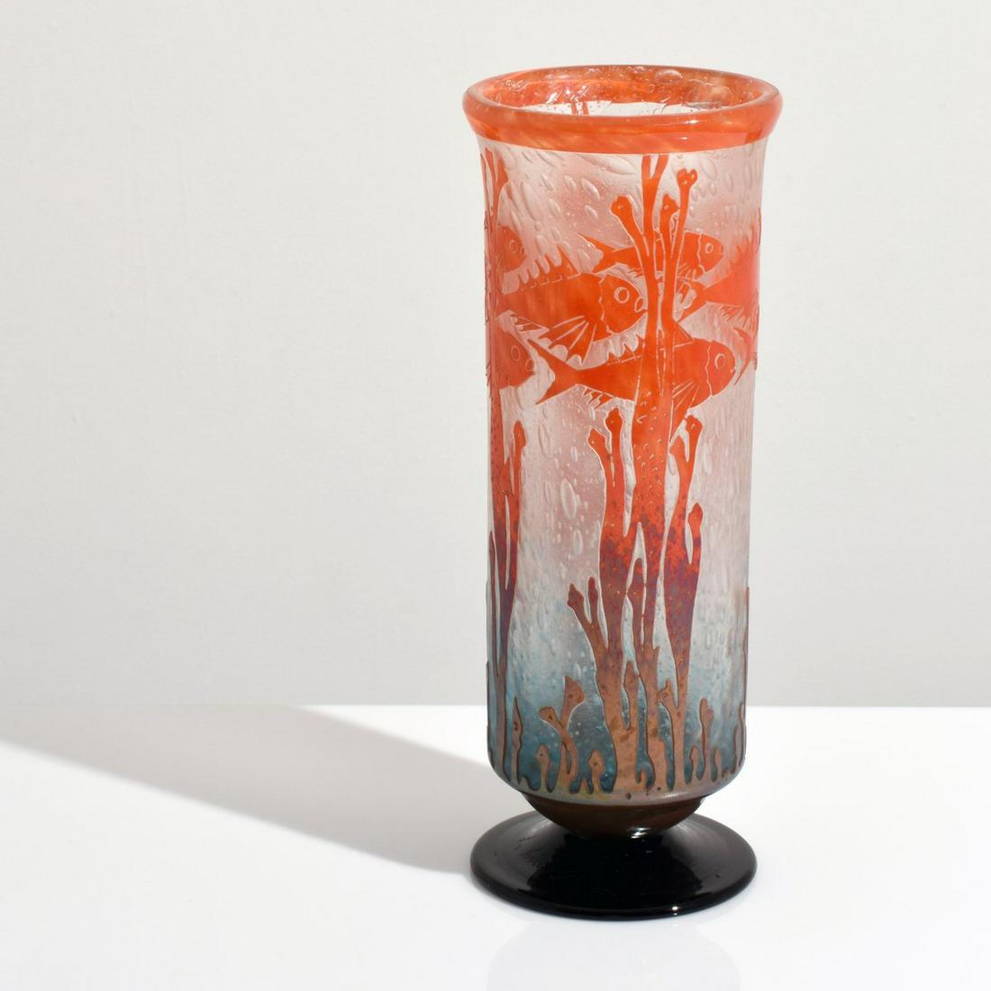 Large Schneider Le Verre Francais "Poissons" Vase: Artist/Designer; Manufacturer: Charles Schneider Glassworks Marking(s); notes: signed, marking(s) Country of origin; materials: France; glass Dimensions (H, W, D): 13.75"h, 5"dia Additional Informatio