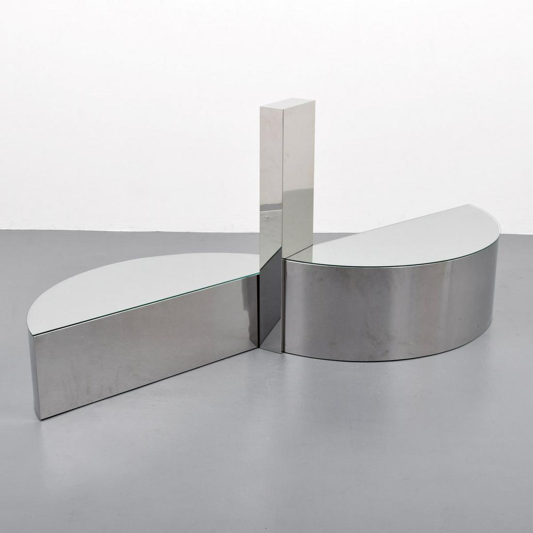 Free-Form Coffee Table, Manner of Karl Springer: Artist/Designer; Manufacturer: Karl Springer, manner of Marking(s); notes: no marking(s) apparent Country of origin; materials: country of origin unknown; stainless steel, glass Dimensions (H, W, D):