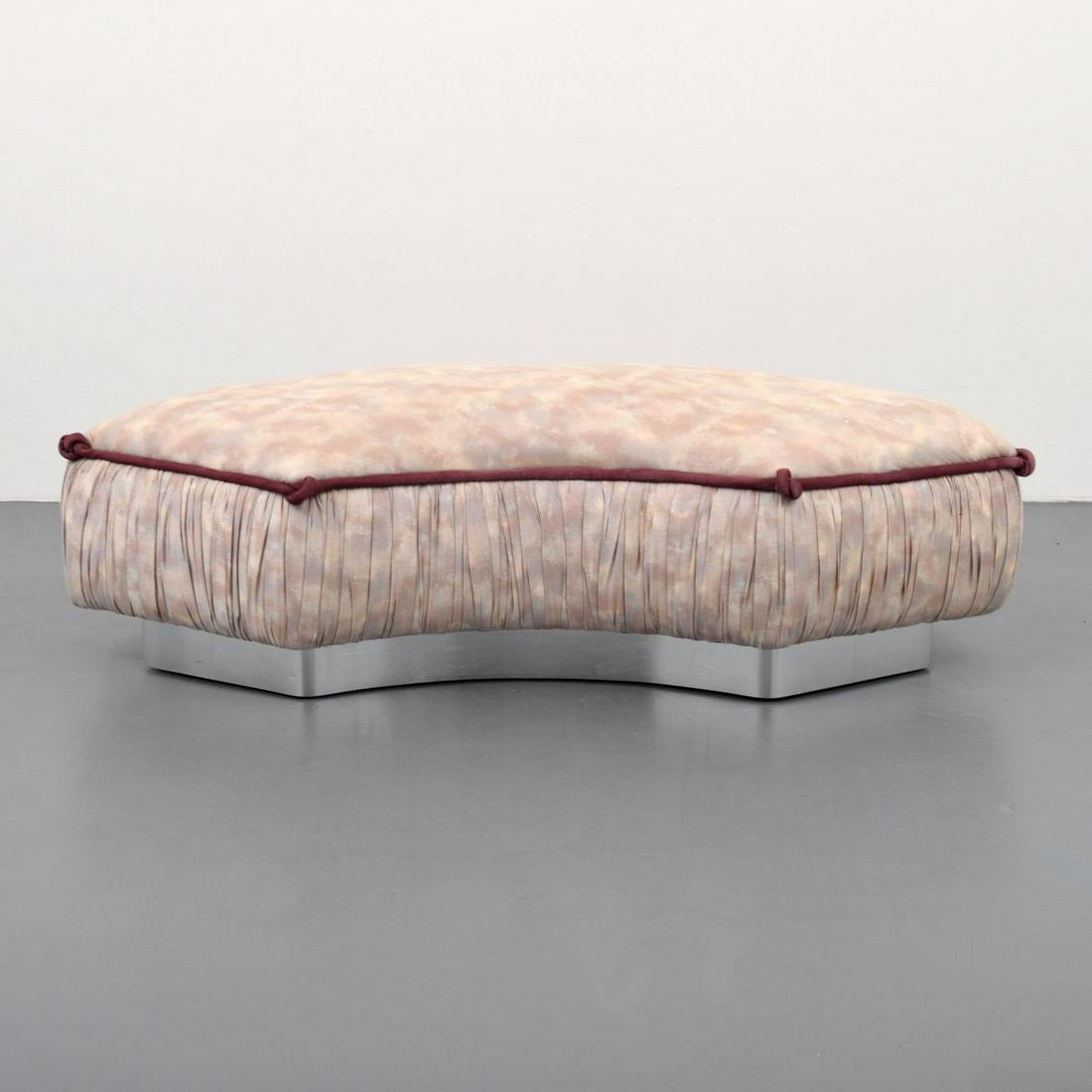 Milo Baughman Bench: Artist/Designer; Manufacturer: Milo Baughman; Thayer Coggin, Inc. Marking(s); notes: no marking(s) apparent Country of origin; materials: USA; chromed metal, upholstery Dimensions (H, W, D): 19.25"h,