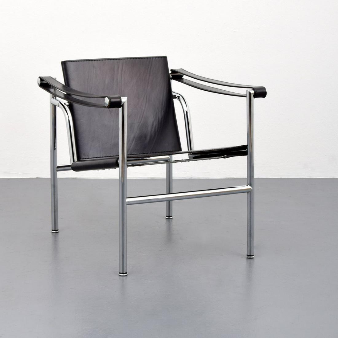 Jeanneret, Perriand & Le Corbusier "LC1" Arm Chair: Artist/Designer; Manufacturer: Pierre Jeanneret, Charlotte Perriand & Le Corbusier; Cassina Marking(s); notes: Cassina imprint, 28968, marking(s) Country of origin; materials: Italy; chromed metal, le