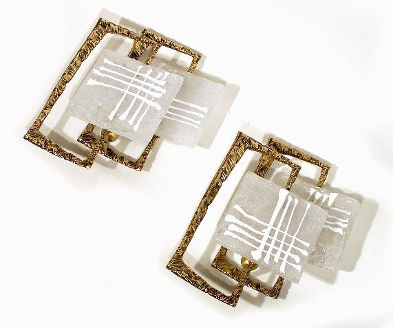 Angelo Brotto Appliques: Designer & Manufacturer: Angelo Brotto; Esperia Country of Origin & Materials: Italy; blown glass, brass Additional Information & Circa: Fine & rare pair of sconces/appliques designed by Angelo Brotto