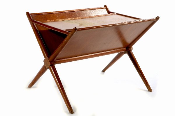 T.H. Robsjohn-Gibbings Magazine Table: Designer & Manufacturer: T.H. Robsjohn-Gibbings; Widdicomb Country of Origin & Materials: USA; walnut Additional Information & Circa: Magazine end table/stand designed by T.H. Robsjohn-Gibbings for Wi