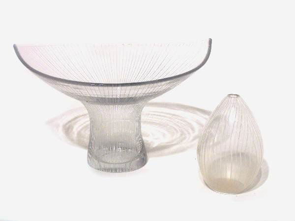 Tapio Wirkkala Compote & Vase: Designer & Manufacturer: Tapio Wirkkala; Iittala Country of Origin & Materials: Finland; blown glass Additional Information & Circa: "Kantarelli" compote and small "onion" vase by Tapio Wirkkala. Whee